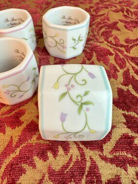 Lenox Village Napkin Rings Porcelain Pastel Flowers Set of 8